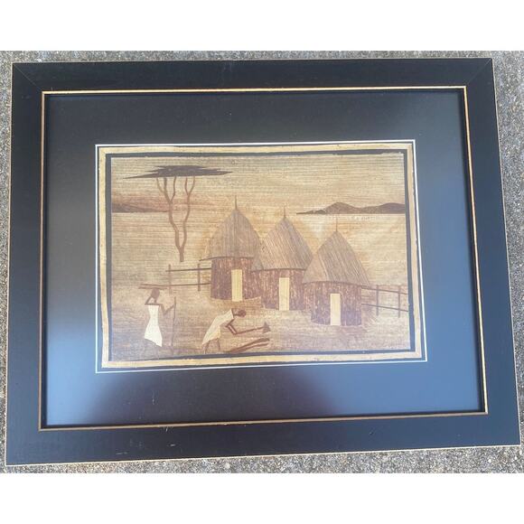 Unbranded Other - Vintage East African Artwork Villagers and huts scene 15x 12